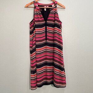 Tacera flowy dress in pink, blue, tan, white and coral stripe Size Medium
